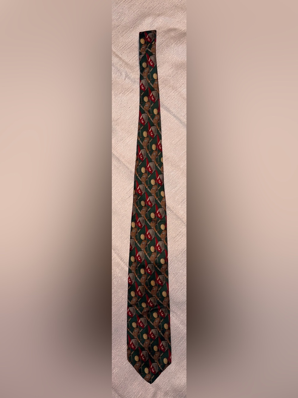 Alynn Green Golf Motif Men's Tie with Red Accents